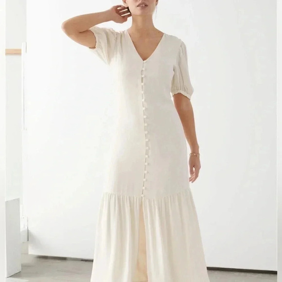 & other stories cream midi dress Button-Down Puff Sleeve Maxi bridal engagement - Picture 9 of 10